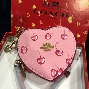 Coach Pink Cherry 🍒 Heart pouch wristlet